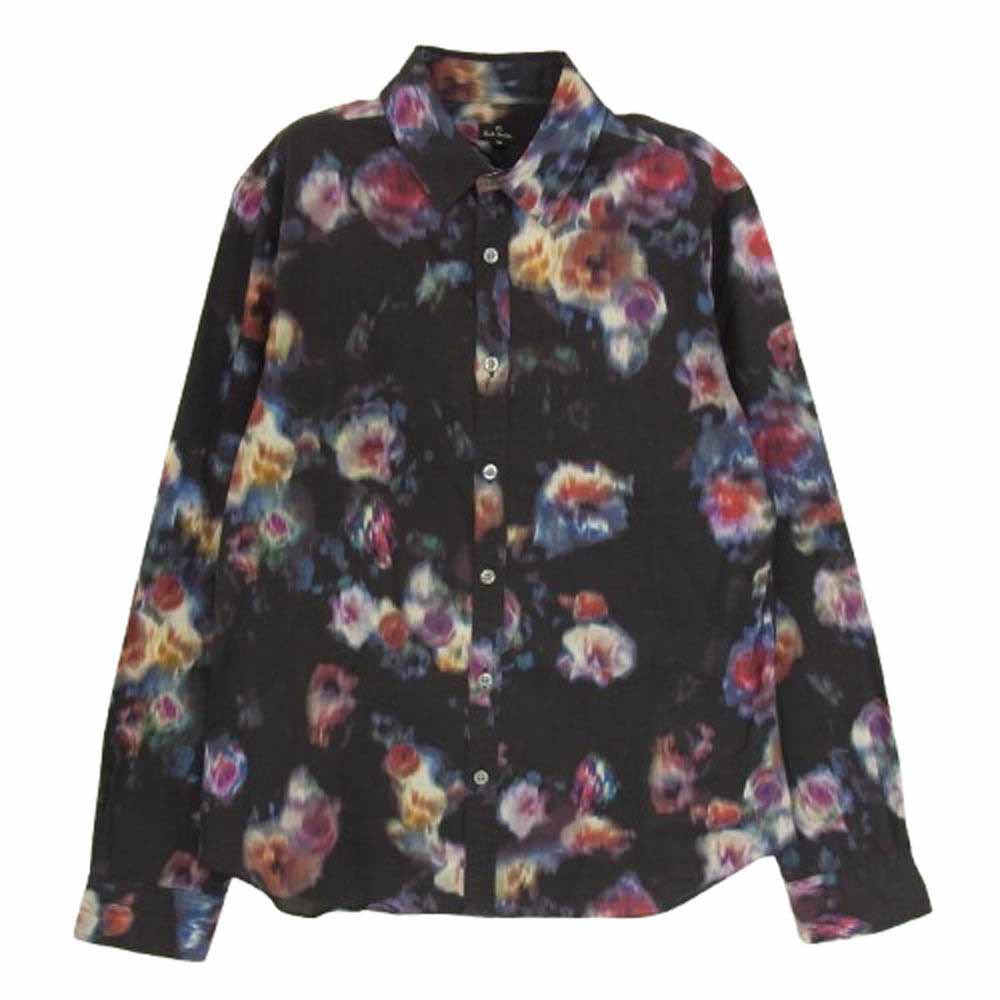 Paul Smith ポール・スミス 223608 総柄 薔薇 ローズ 長袖 レギュラーカラー シャツ ブルー ブラック系 M【中古】