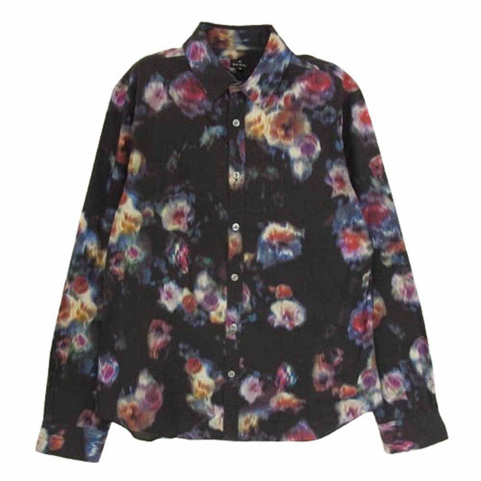 Paul Smith ポール・スミス 223608 総柄 薔薇 ローズ 長袖 レギュラーカラー シャツ ブルー ブラック系 M【中古】