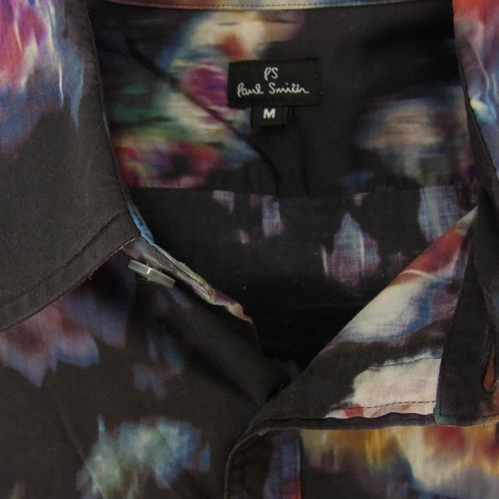 Paul Smith ポール・スミス 223608 総柄 薔薇 ローズ 長袖 レギュラーカラー シャツ ブルー ブラック系 M【中古】