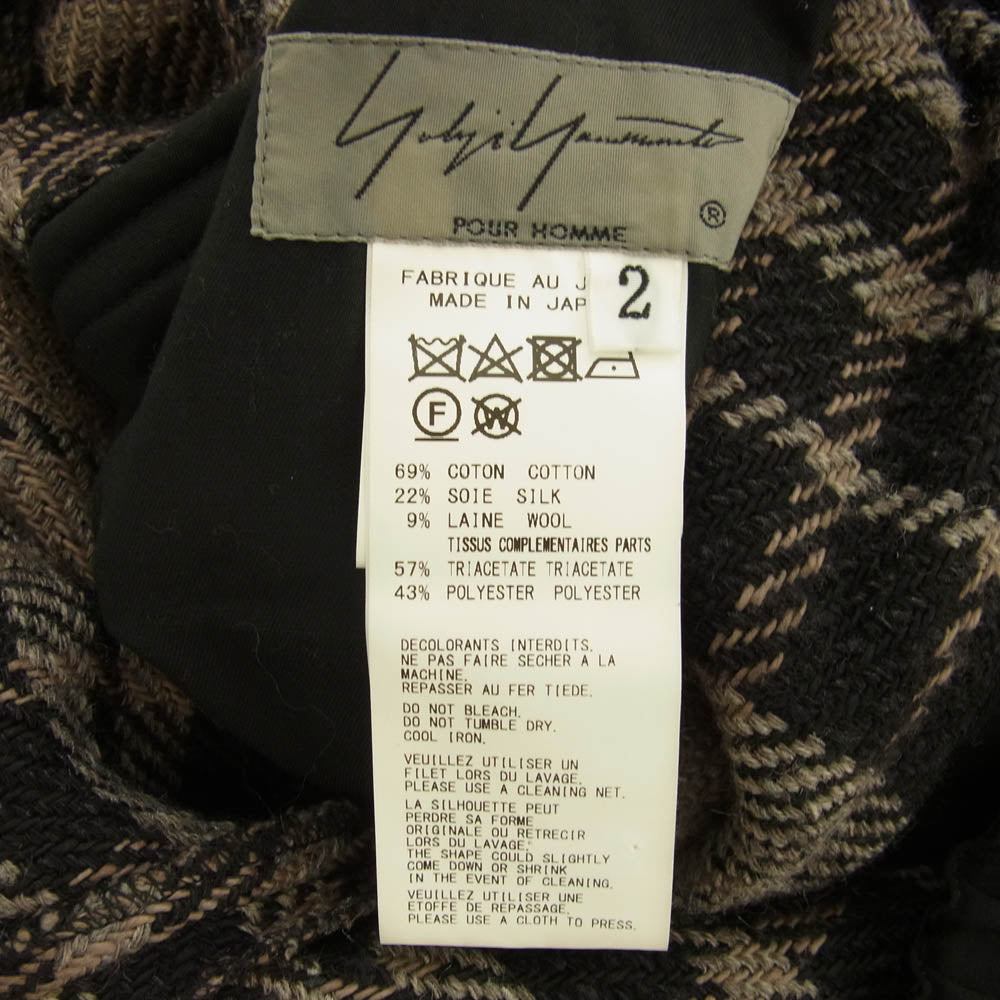 Yohji Yamamoto POUR HOMME ヨウジヤマモトプールオム 20AW HR-P66-876 二重ラップ Pチェック柄 パンツ ブラック系 2【中古】