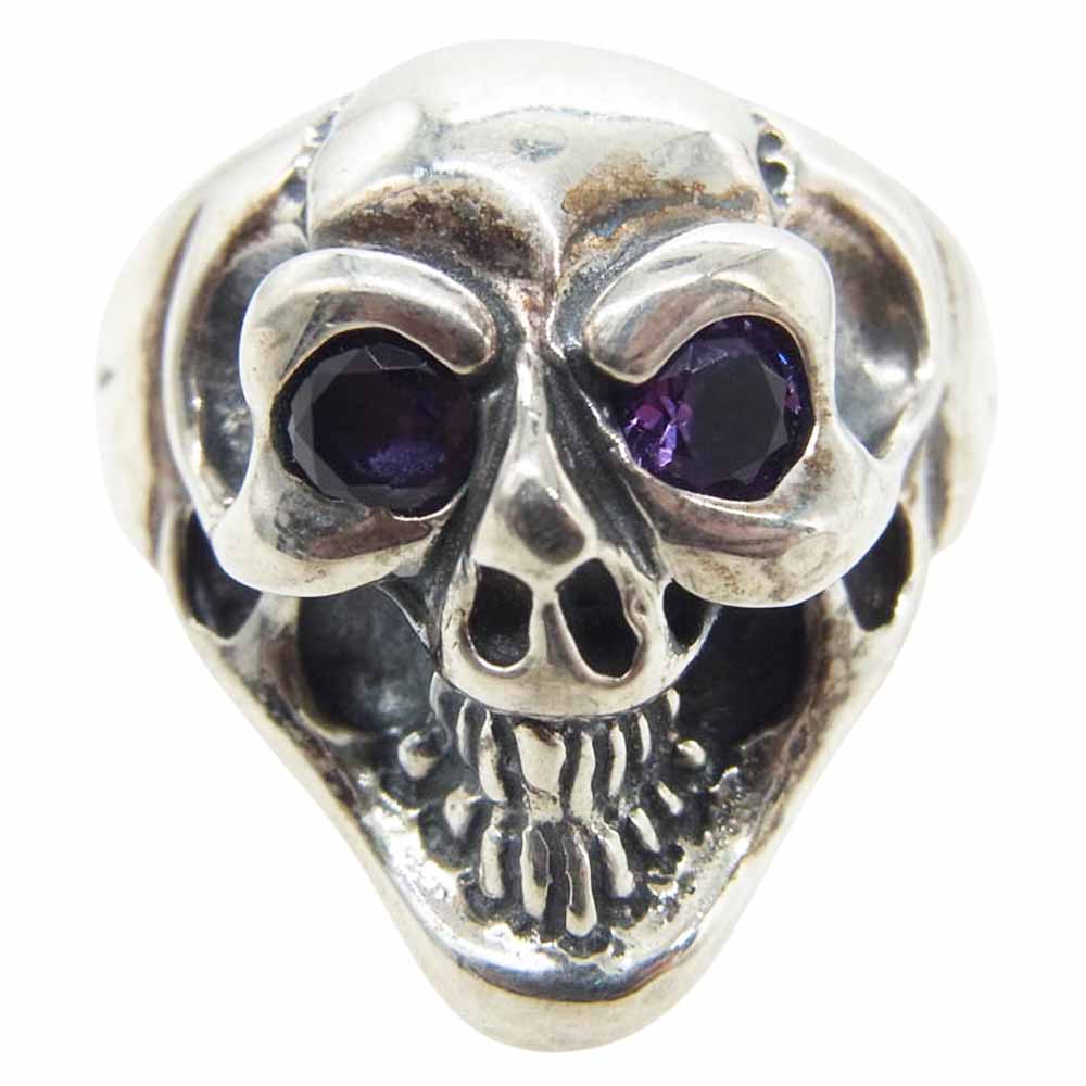 BILL WALL LEATHER ビルウォールレザー Small Good Luck Scull スモール グッドラック スカル リング w/ストーンアイ シルバー系 パープル系 8号【中古】