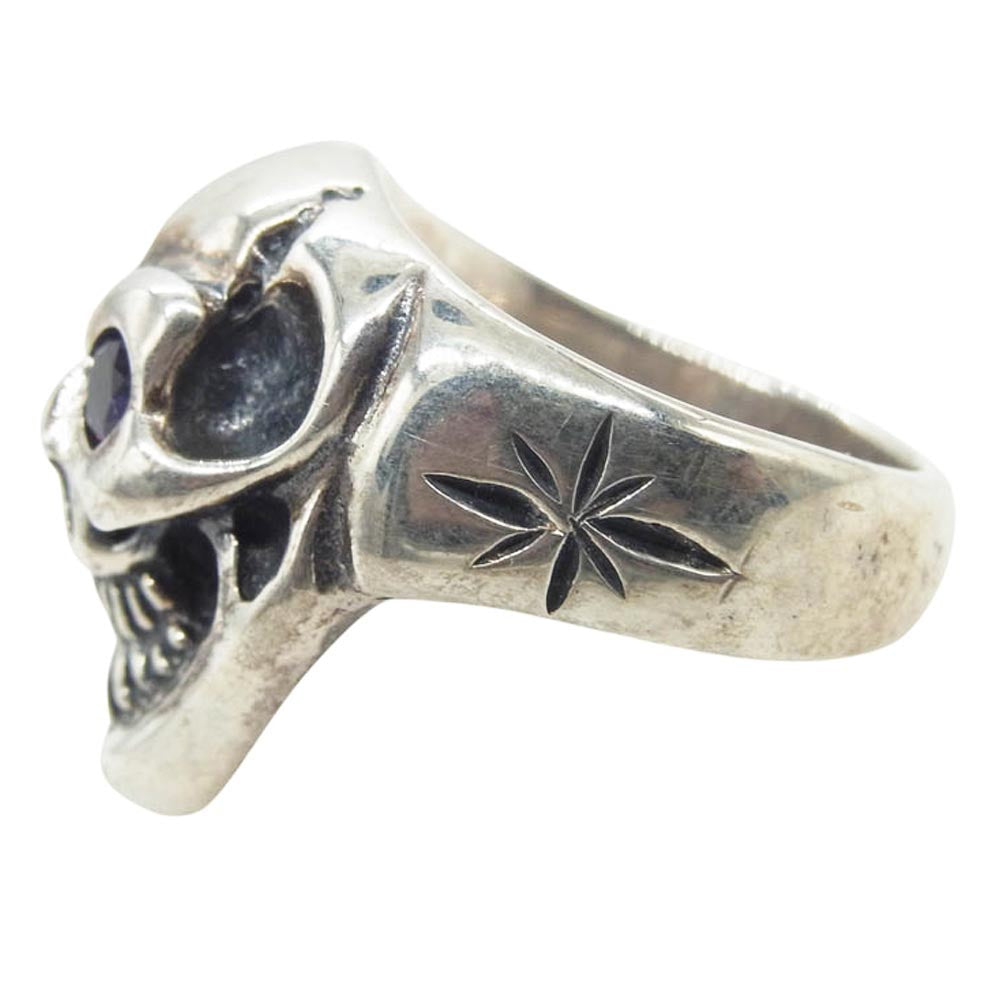 BILL WALL LEATHER ビルウォールレザー Small Good Luck Scull スモール グッドラック スカル リング w/ストーンアイ シルバー系 パープル系 8号【中古】