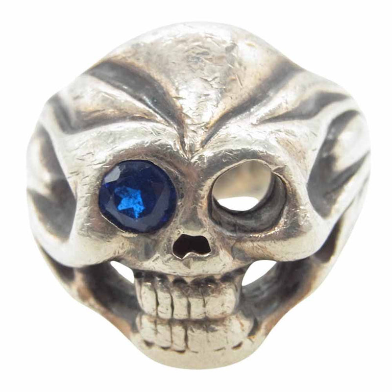 BILL WALL LEATHER ビルウォールレザー Ultimate Skull アルティメット スカル リング ｗ/1ストーンアイ シルバー系 ブルー系 16号【中古】