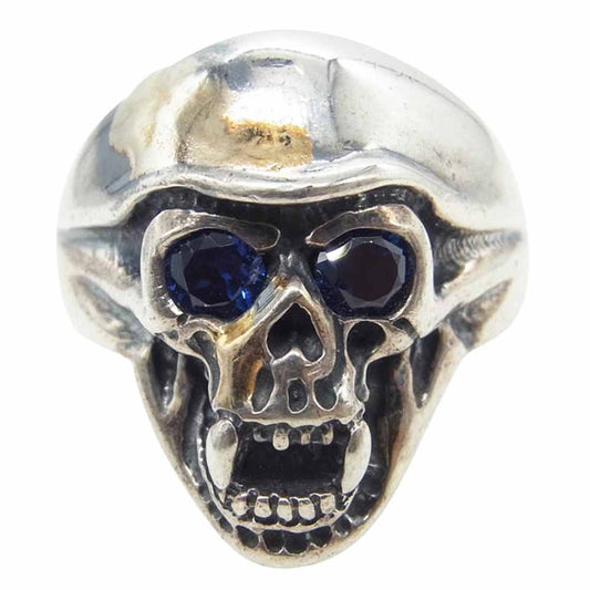 BILL WALL LEATHER ビルウォールレザー ヘルメット スカル リング w/ブルーストーン アイ 18Kゴールドサダー シルバー系 ブルー系 15号【中古】