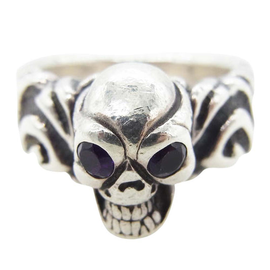 BILL WALL LEATHER ビルウォールレザー Small Ultimate Scull スモール アルティメット スカル リング w/ストーンアイ シルバー系 パープル系 17号【中古】