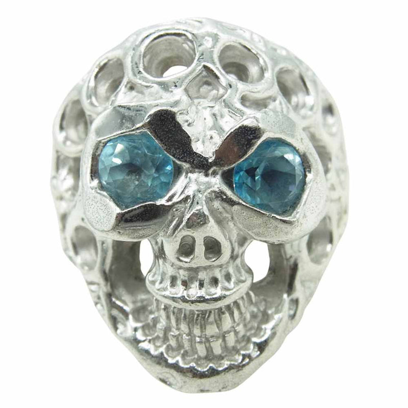 BILL WALL LEATHER ビルウォールレザー Master Skull ミディアムマスター スカル リング w/ホール ストーンアイ シルバー系 ライトブルー系 23号【中古】