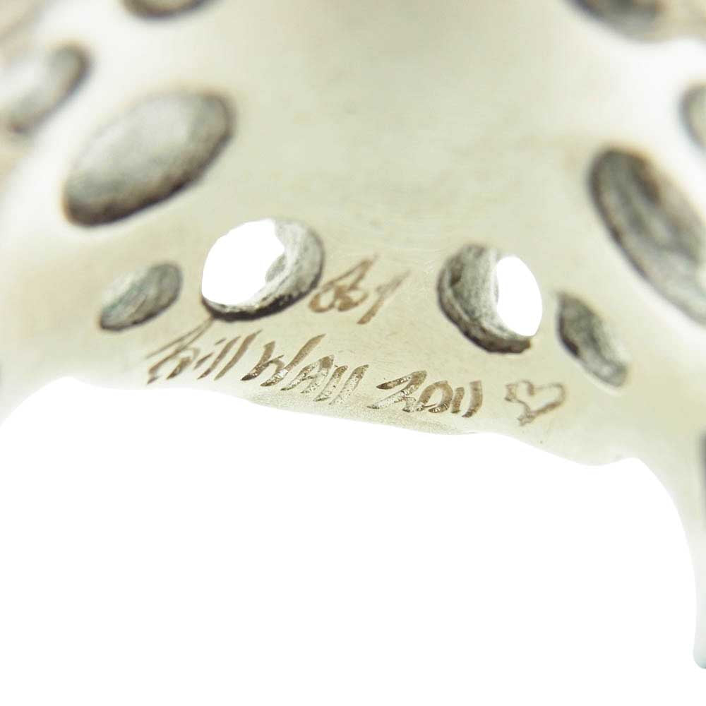 BILL WALL LEATHER ビルウォールレザー Master Skull ミディアムマスター スカル リング w/ホール ストーンアイ シルバー系 ライトブルー系 23号【中古】