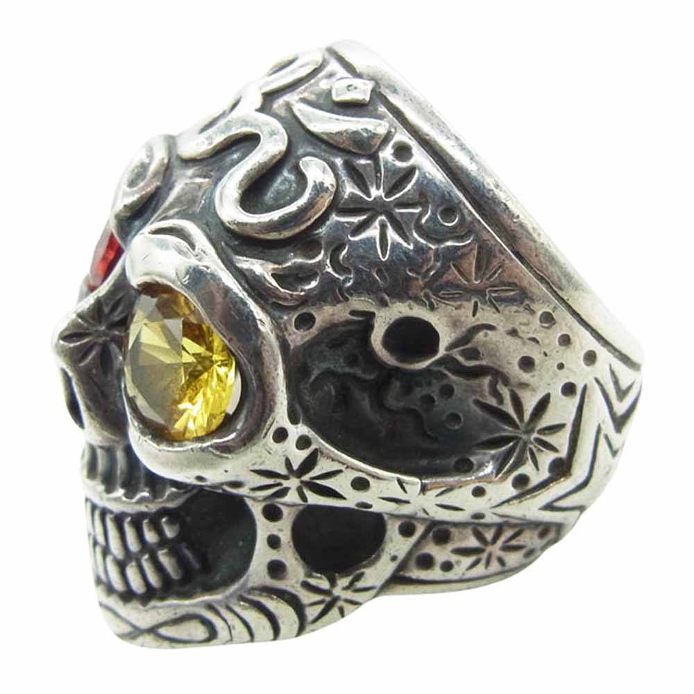 BILL WALL LEATHER ビルウォールレザー Master Skull Star マスタースカル スター リング w/オッドアイ ストーンアイ シルバー系 17号【中古】
