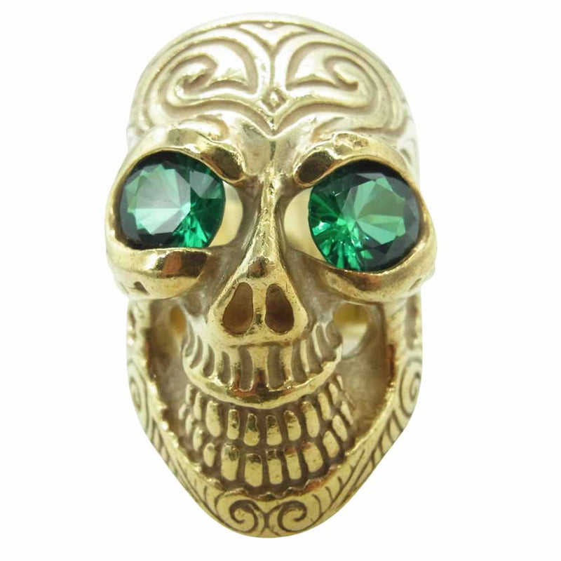 BILL WALL LEATHER ビルウォールレザー TRIBAL GRAFFITI MASTER SKULL トライバルグラフィティ マスタースカル リング w/ストーンアイ ゴールドコーティング スターリングシルバー ゴールド系 16号【中古】