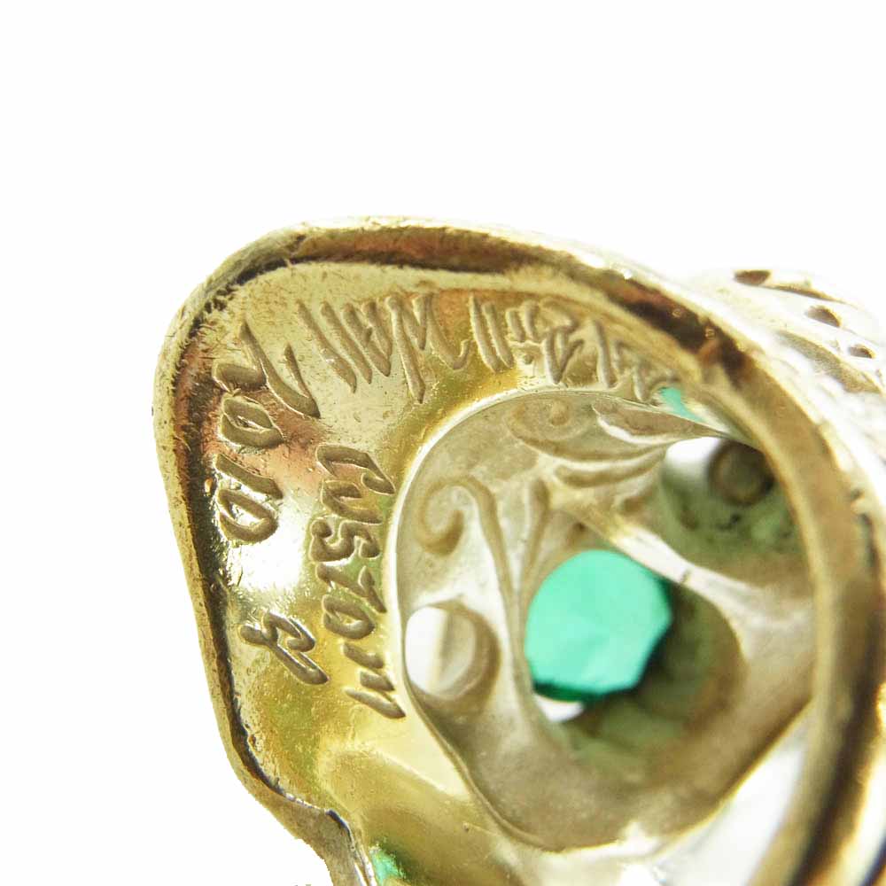 BILL WALL LEATHER ビルウォールレザー TRIBAL GRAFFITI MASTER SKULL トライバルグラフィティ マスタースカル リング w/ストーンアイ ゴールドコーティング スターリングシルバー ゴールド系 16号【中古】