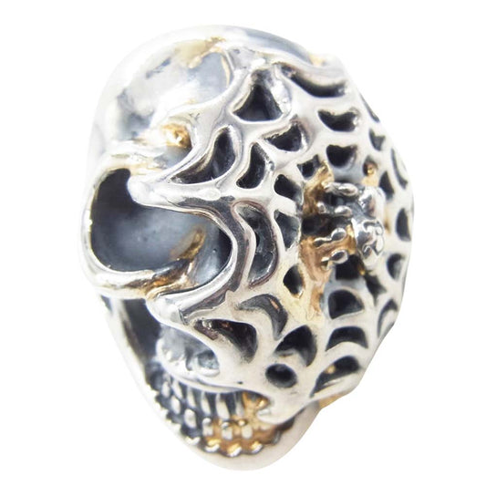 BILL WALL LEATHER ビルウォールレザー Medium Master Skull ミディアム マスタースカル リング w/スパイダーウェブ 18Kゴールドサダー シルバー系 ゴールド系 14.5号【中古】