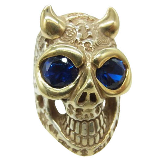 BILL WALL LEATHER ビルウォールレザー Master Skul グラフィティ デーモン マスター スカル リング w/ブルーストーン ゴールドコーティング スターリングシルバー ゴールド系 ブルー系 17号【中古】