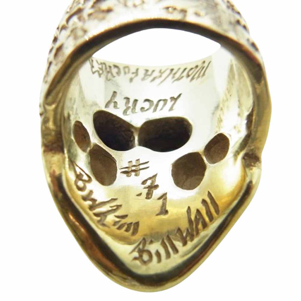 BILL WALL LEATHER ビルウォールレザー Master Skul グラフィティ デーモン マスター スカル リング w/ブルーストーン ゴールドコーティング スターリングシルバー ゴールド系 ブルー系 17号【中古】