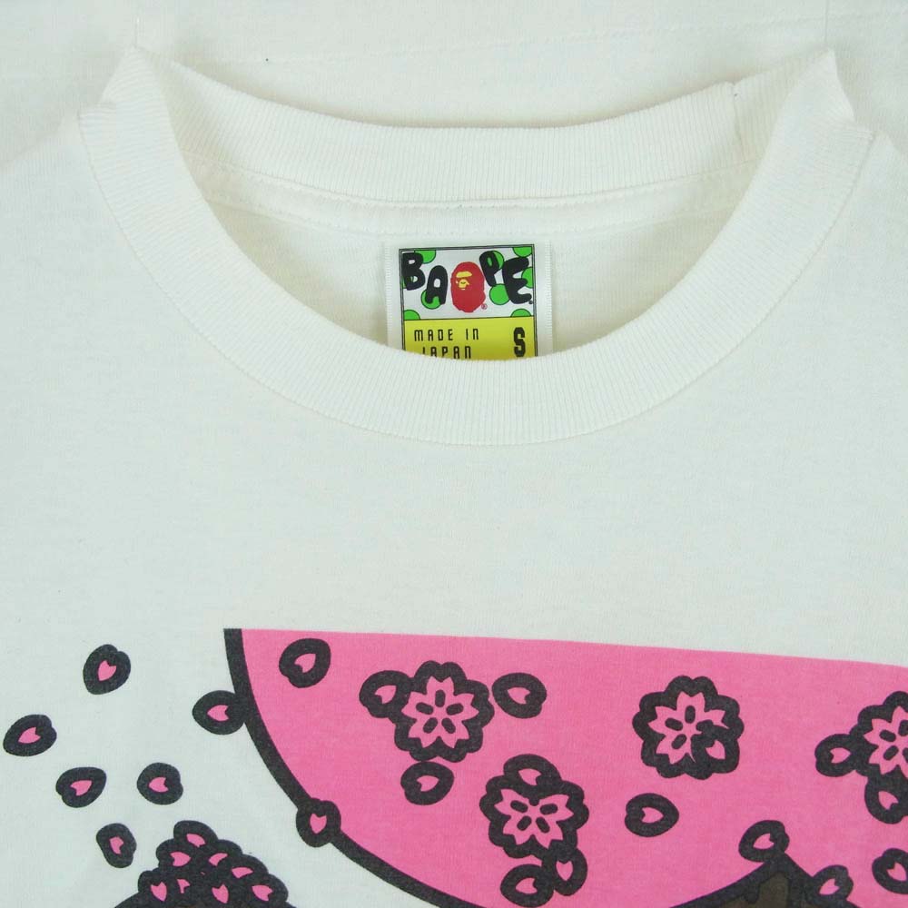 A BATHING APE アベイシングエイプ BABY MILO 桜 プリント 半袖 Tシャツ コットン 日本製 ホワイト系 S5【中古】