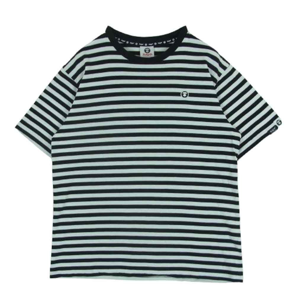 A BATHING APE アベイシングエイプ AAPE ラバー 猿 ワッペン付 ボーダー 半袖 Tシャツ ブラック系 ホワイト系 M4【中古】