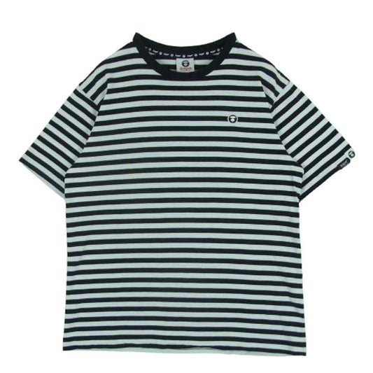 A BATHING APE アベイシングエイプ AAPE ラバー 猿 ワッペン付 ボーダー 半袖 Tシャツ ブラック系 ホワイト系 M4【中古】