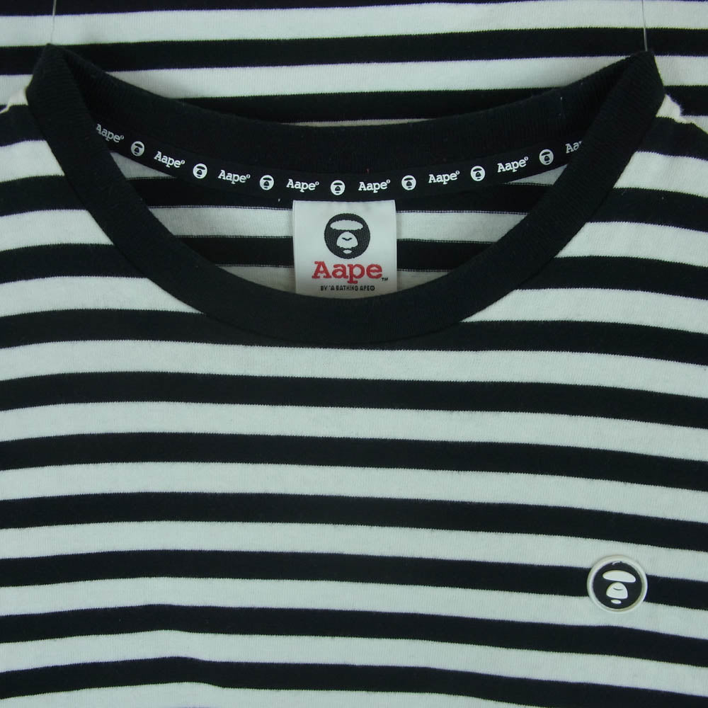 A BATHING APE アベイシングエイプ AAPE ラバー 猿 ワッペン付 ボーダー 半袖 Tシャツ ブラック系 ホワイト系 M4【中古】
