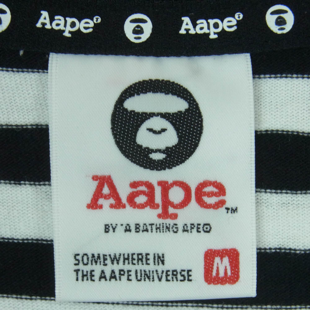 A BATHING APE アベイシングエイプ AAPE ラバー 猿 ワッペン付 ボーダー 半袖 Tシャツ ブラック系 ホワイト系 M4【中古】