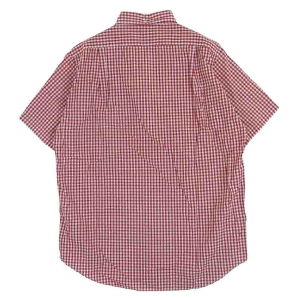 A BATHING APE アベイシングエイプ 猿 ワッペン付 半袖 チェック シャツ コットン 日本製 レッド系 ホワイト系 M4【中古】
