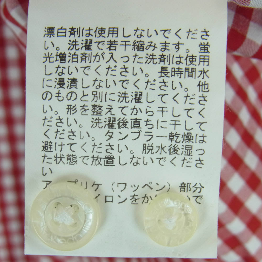 A BATHING APE アベイシングエイプ 猿 ワッペン付 半袖 チェック シャツ コットン 日本製 レッド系 ホワイト系 M4【中古】