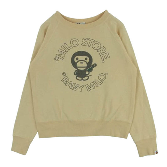 A BATHING APE アベイシングエイプ MILO STORE BABY MILO ソルジャー プリント クルーネック スウェット トレーナー ベージュ系 XS【中古】