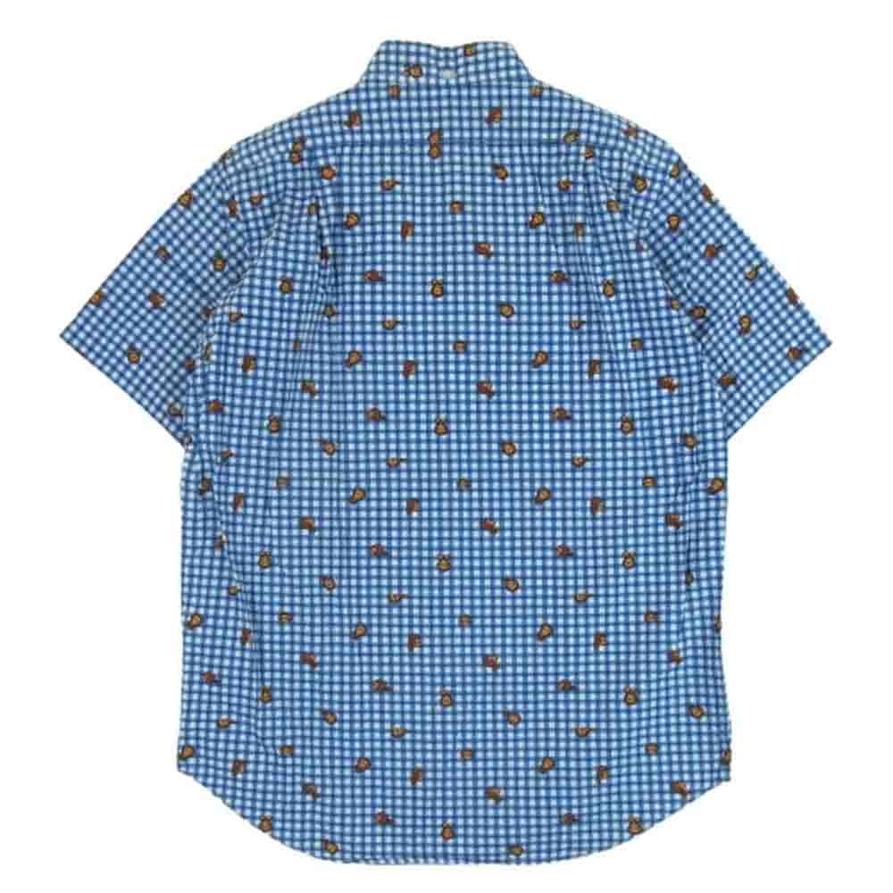 A BATHING APE アベイシングエイプ BABY MILO マイロ ワッペン 総柄 半袖 チェック シャツ ブルー系 ホワイト系 M4【中古】