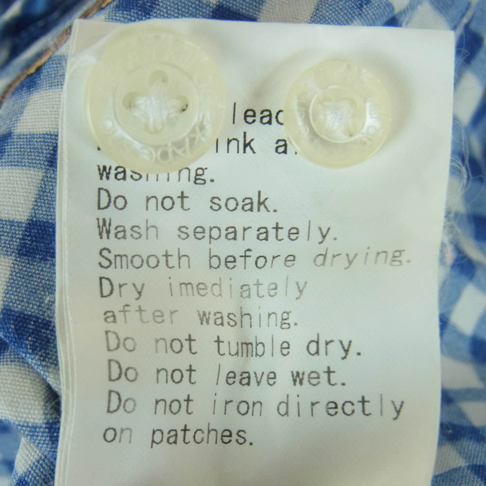 A BATHING APE アベイシングエイプ BABY MILO マイロ ワッペン 総柄 半袖 チェック シャツ ブルー系 ホワイト系 M4【中古】