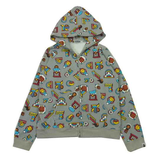A BATHING APE アベイシングエイプ 青山限定 BABY MILO 総柄 フルジップ スウェット パーカー グレー系 S5【中古】