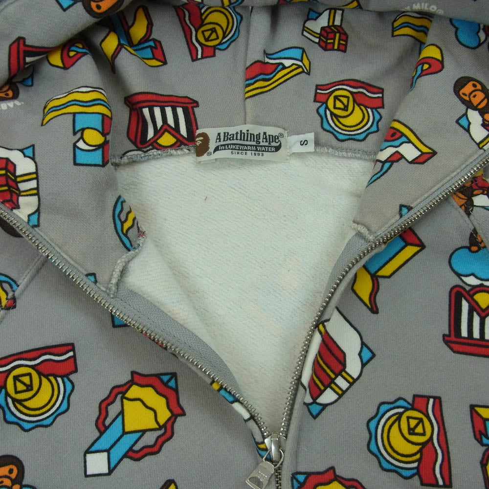 A BATHING APE アベイシングエイプ 青山限定 BABY MILO 総柄 フルジップ スウェット パーカー グレー系 S5【中古】