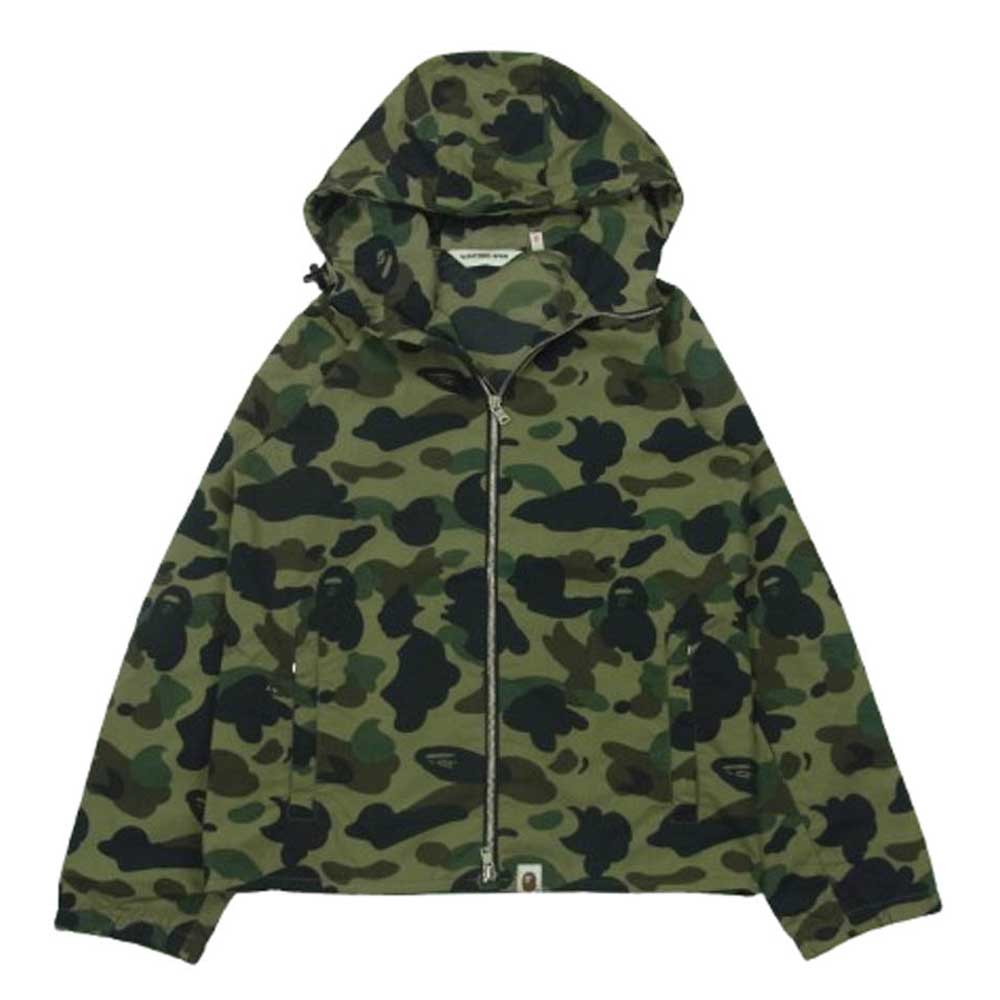 A BATHING APE アベイシングエイプ 猿迷彩 ジップアップ ナイロン ジャケット グリーンカモ グリーン系 XXS【中古】