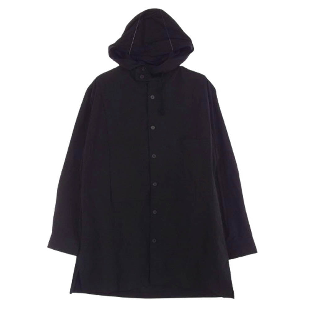 Yohji Yamamoto ヨウジヤマモト 24SS GS-B03-001-2 GroundY グラウンドワイ COTTON BROAD DUFFLE HOODED SHIRT コットン ブロード ダッフルフード シャツ ブラック系 03【極上美品】【中古】