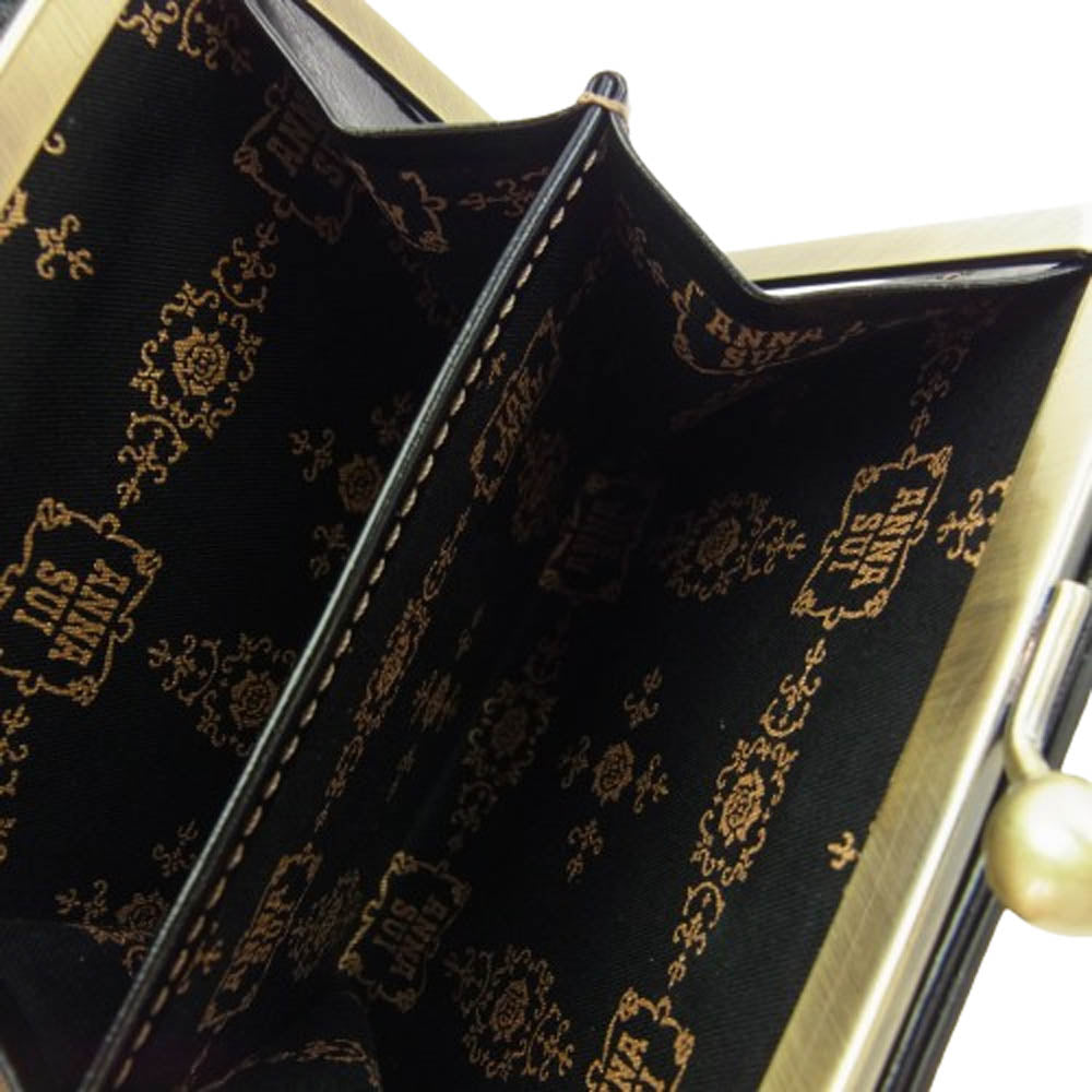 ANNA SUI アナスイ 317882-10 リーブル 口金 がま口 二つ折り 財布 ウォレット ダークグレー系【新古品】【未使用】【中古】