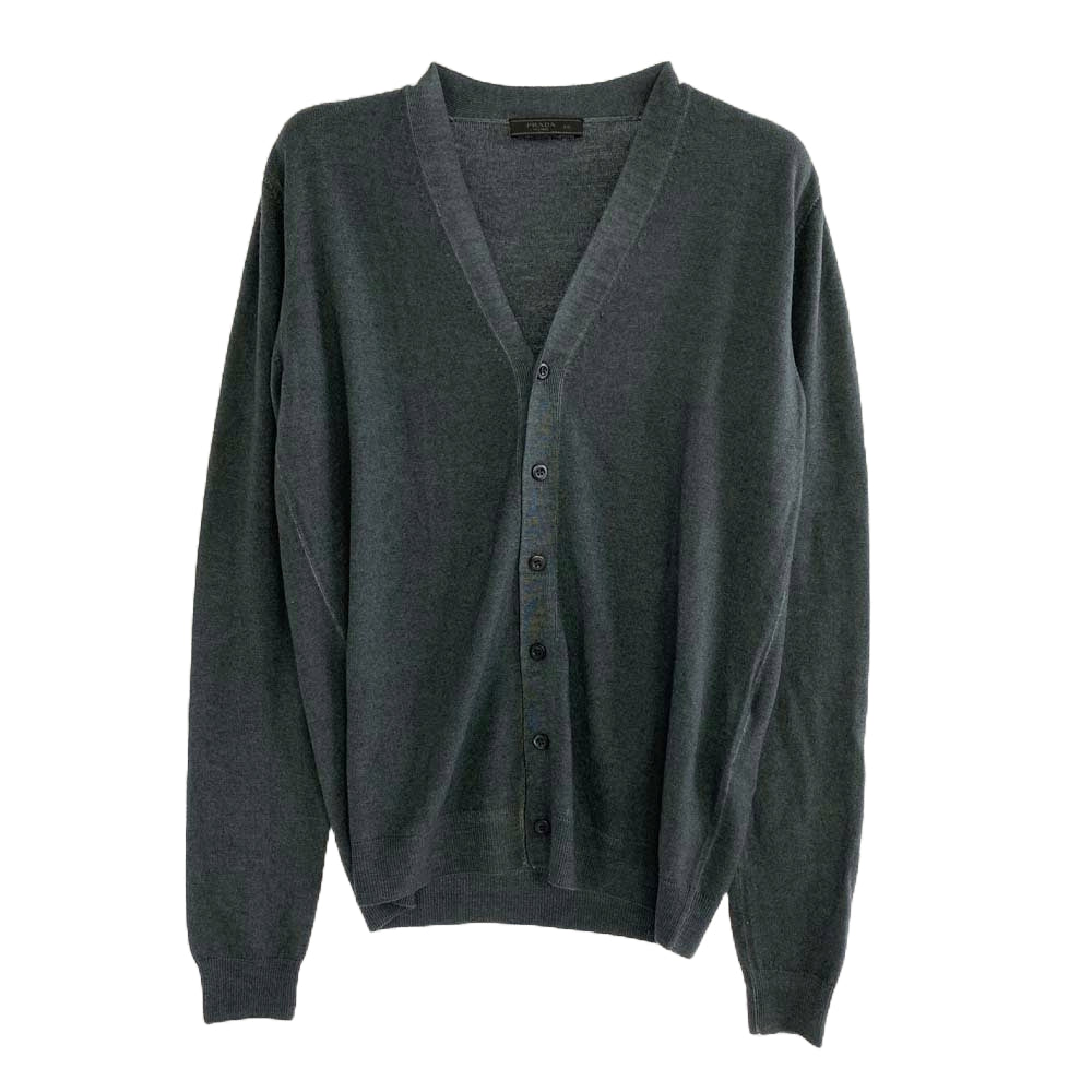 PRADA プラダ SMC333 R112 ハイゲージ ウール カーディガン グレー系 46【中古】