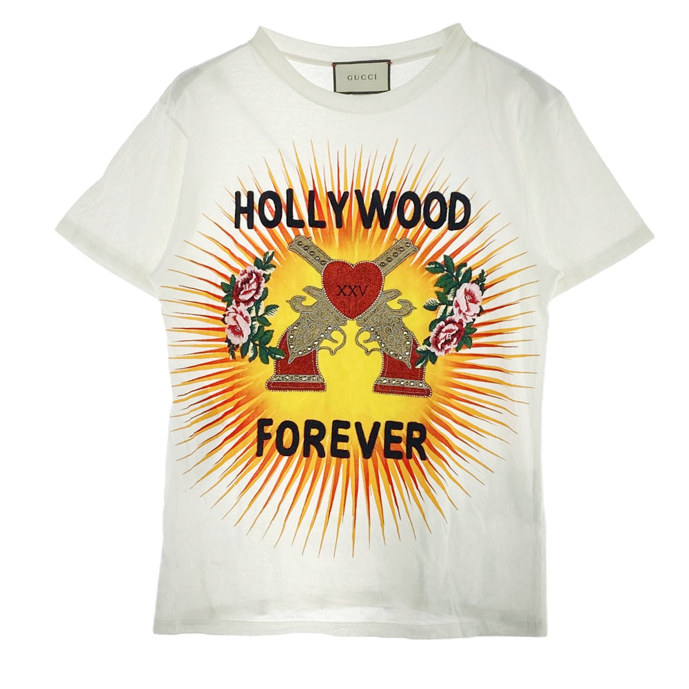 GUCCI グッチ 469307 X9C65 HOLLYWOOD FOREVER フラワー ピストル ハリウッド 半袖 Tシャツ ホワイト系 S【中古】