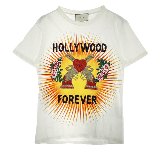 GUCCI グッチ 469307 X9C65 HOLLYWOOD FOREVER フラワー ピストル ハリウッド 半袖 Tシャツ ホワイト系 S【中古】