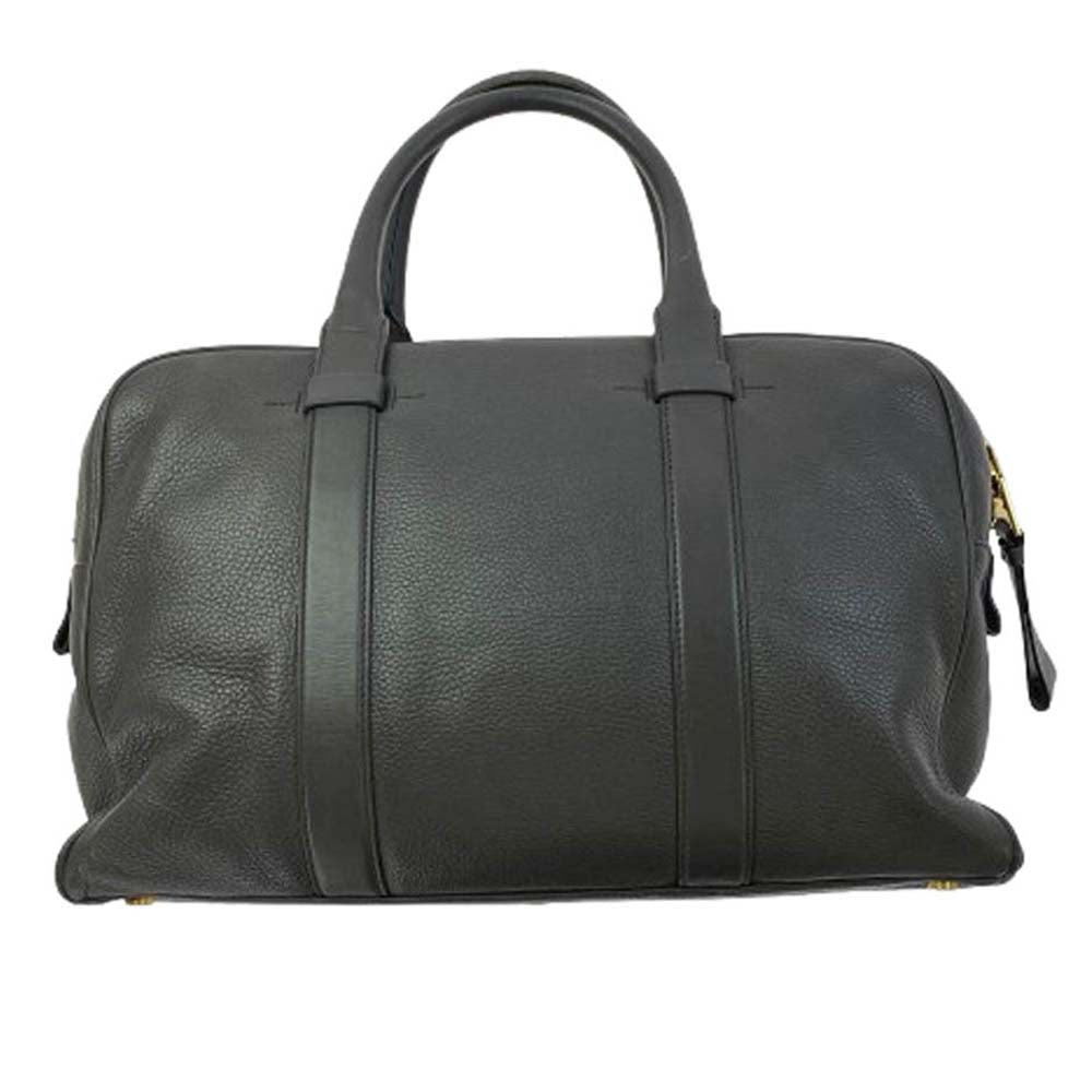 TOM FORD トムフォード レザー トート ボストン ビジネス バッグ グレー系【中古】