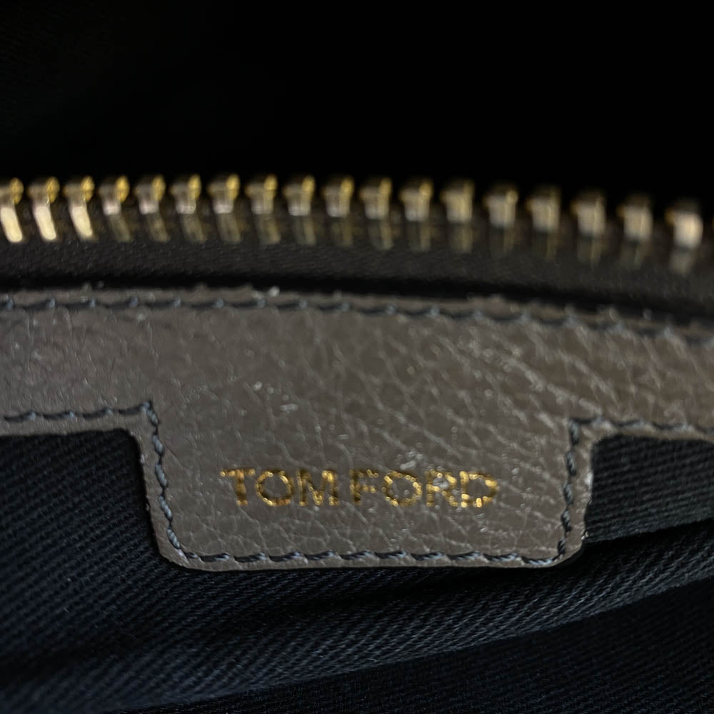 TOM FORD トムフォード レザー トート ボストン ビジネス バッグ グレー系【中古】
