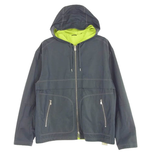 HERMES エルメス 国内正規品 フランス製 リバーシブル レザー ナイロン パーカー フーディー ジャケット グレー系 ライトグリーン系 464【中古】