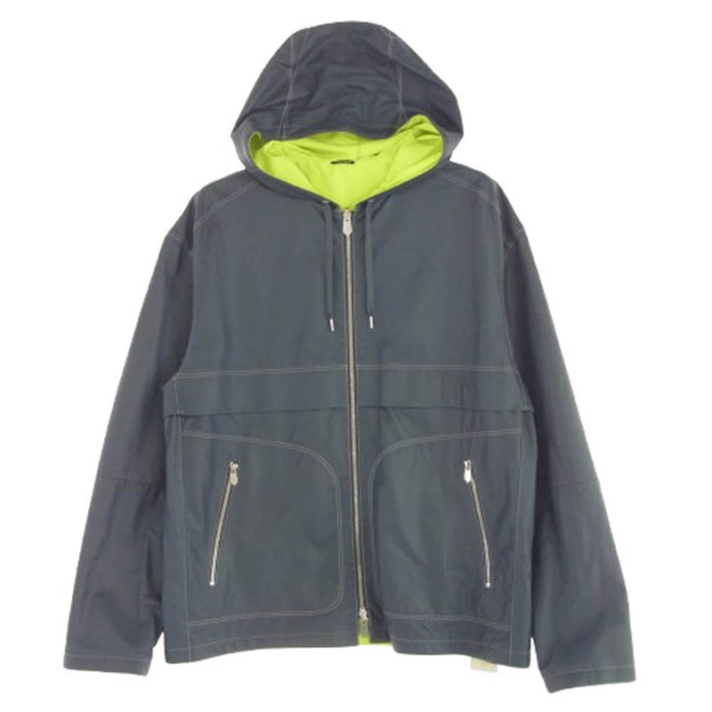 HERMES エルメス 国内正規品 フランス製 リバーシブル レザー ナイロン パーカー フーディー ジャケット グレー系 ライトグリーン系 464【中古】