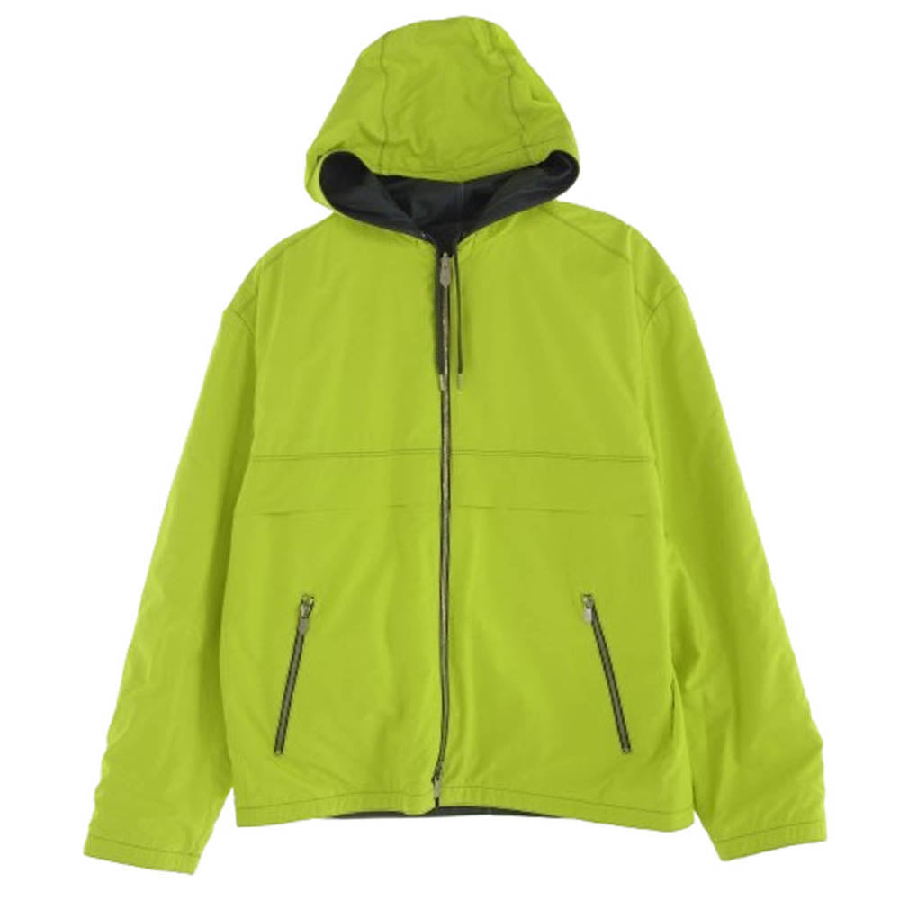 HERMES エルメス 国内正規品 フランス製 リバーシブル レザー ナイロン パーカー フーディー ジャケット グレー系 ライトグリーン系 464【中古】