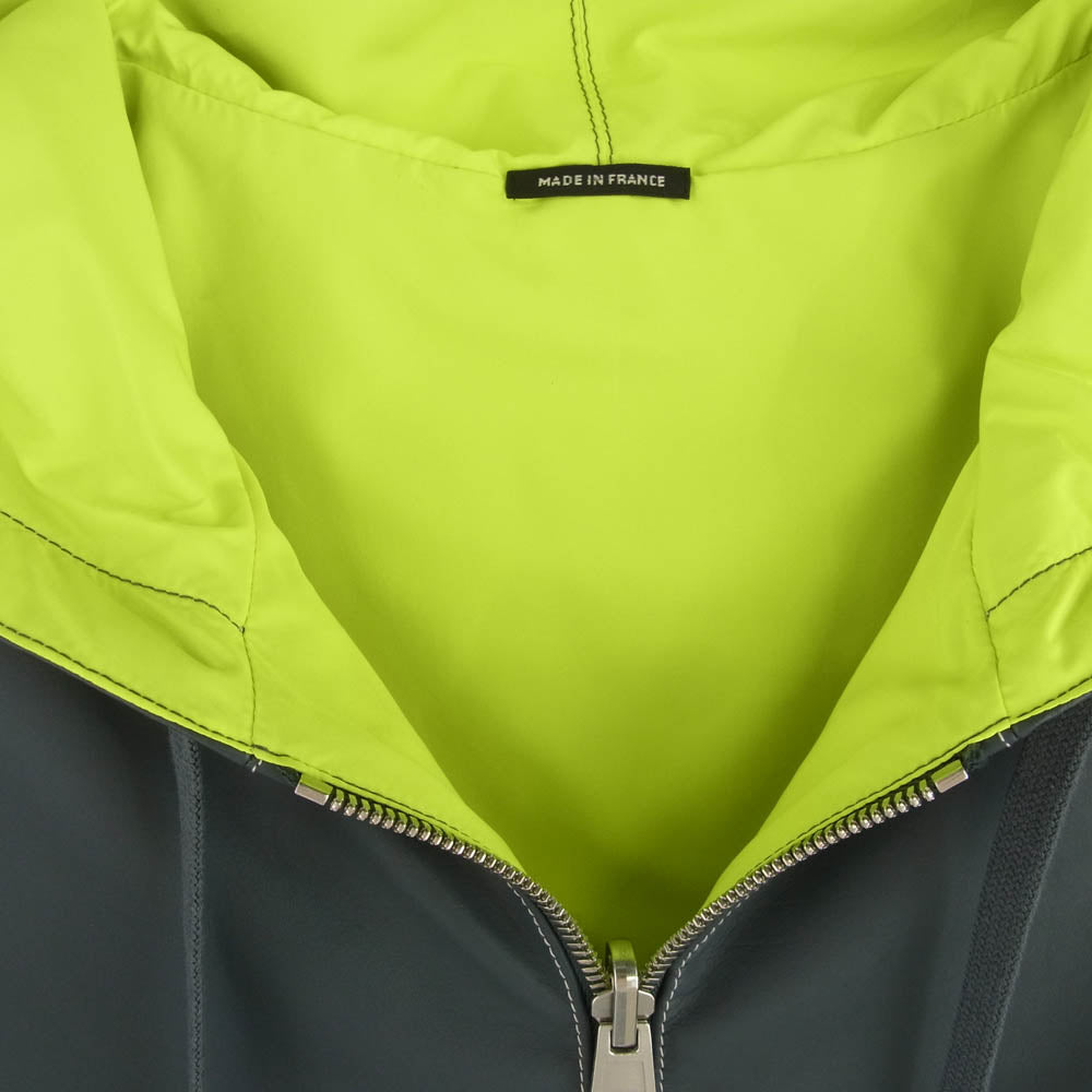 HERMES エルメス 国内正規品 フランス製 リバーシブル レザー ナイロン パーカー フーディー ジャケット グレー系 ライトグリーン系 464【中古】