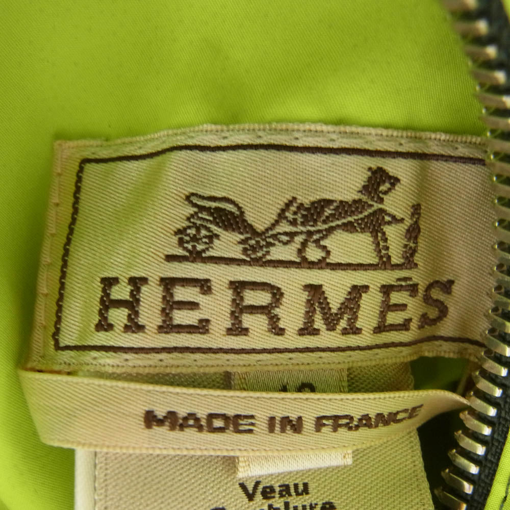 HERMES エルメス 国内正規品 フランス製 リバーシブル レザー ナイロン パーカー フーディー ジャケット グレー系 ライトグリーン系 464【中古】