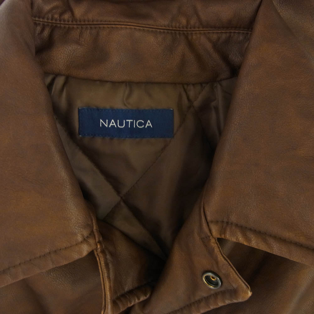 NAUTICA ノーティカ 24AW 243-1553 FREAK'S STORE フリークスストア Faded Vegan Leather Blouson ロゴ刺繍 フェード ヴィーガン レザー ブルゾン ジャケット ブラウン系 L【美品】【中古】