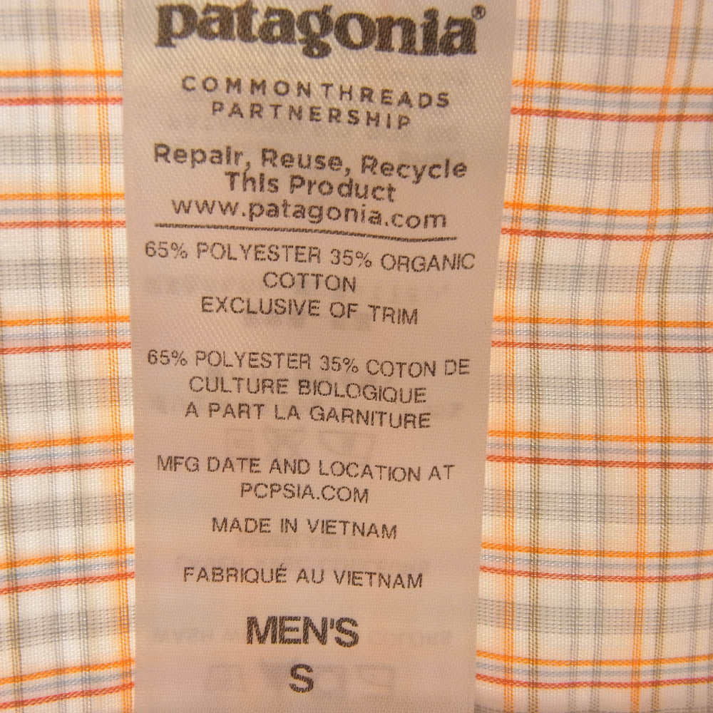 patagonia パタゴニア 14SS 52135 Island Hopper Shirt アイランド ホッパー チェック柄 半袖 シャツ オレンジ オレンジ系 S【中古】