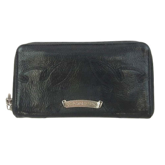 CHROME HEARTS クロムハーツ（原本無） REC F ZIP ダブル フレアニー ラウンドジップ レザー ロングウォレット 長財布 ブラック系【中古】