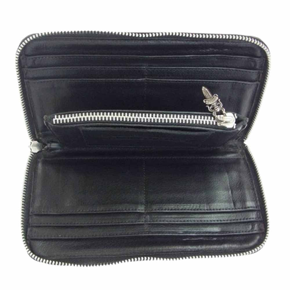 CHROME HEARTS クロムハーツ（原本無） REC F ZIP ダブル フレアニー ラウンドジップ レザー ロングウォレット 長財布 ブラック系【中古】