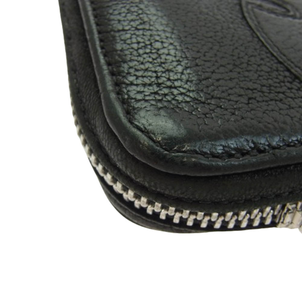CHROME HEARTS クロムハーツ（原本無） REC F ZIP ダブル フレアニー ラウンドジップ レザー ロングウォレット 長財布 ブラック系【中古】