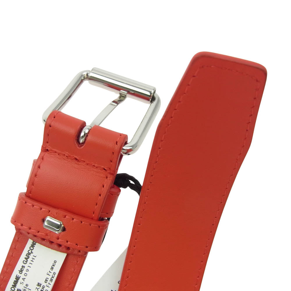 COMME des GARCONS コムデギャルソン COW HIDE カウハイド レザー ロゴ ベルト レッド系【美品】【中古】