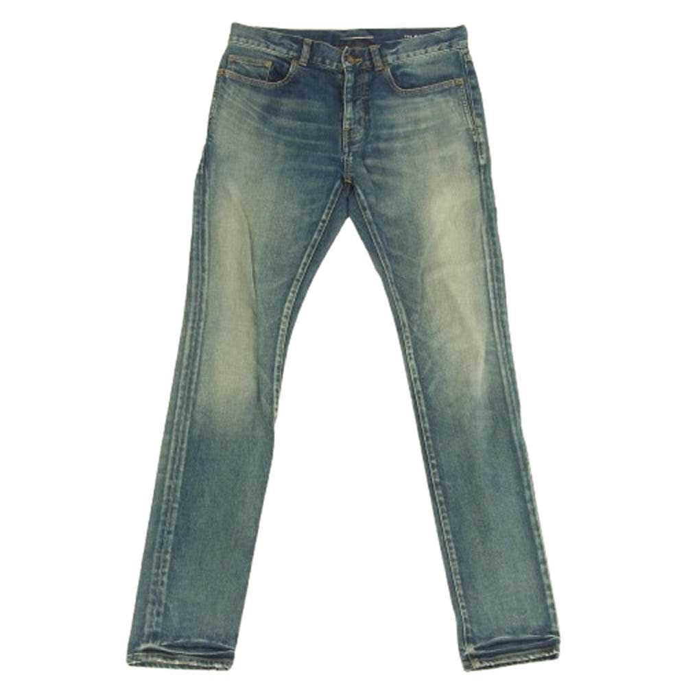 SAINT LAURENT サンローラン 20SS 622876 Y507R 国内正規品 レザーパッチ付き ウォッシュ加工 デニム パンツ インディゴブルー系 30【中古】