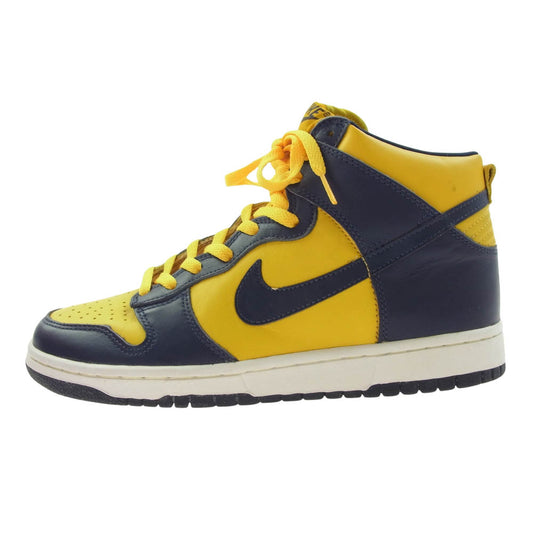 NIKE ナイキ 630335 471 【観賞用】90s 98年製 Dunk High LE Midnight Navy Varsity Maize ダンク ハイ ミッドナイト ネイビー バーシティ メイズ ハイカット スニーカー イエロー系 ブルー系 27.5cm【中古】